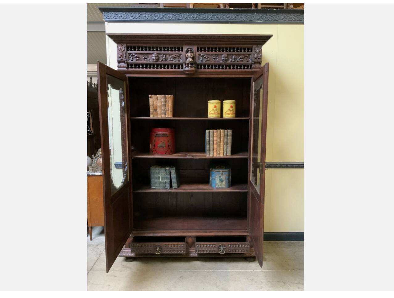 Antique impressive Breton display cabinet, bookcase