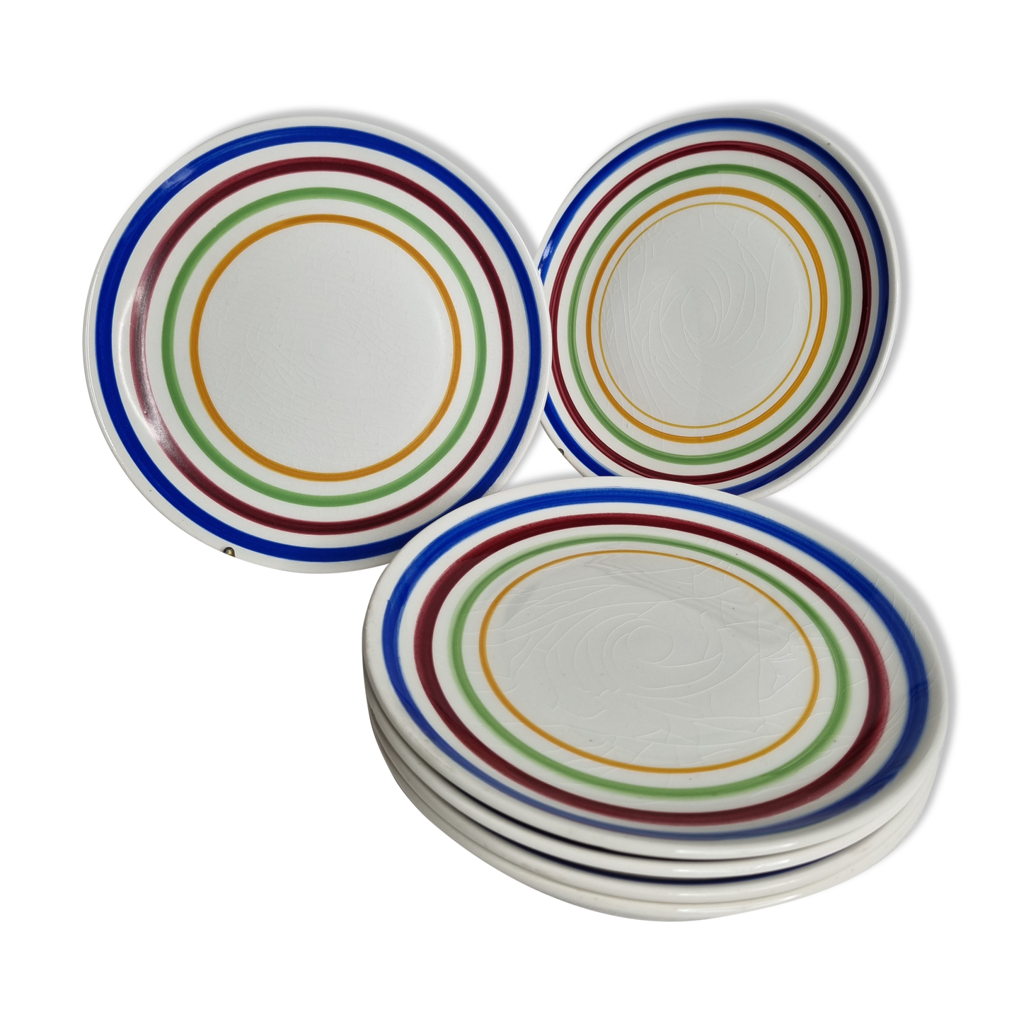 Dessert set, six dessert plates in Gien earthenware, 19 cm