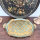 Florentine tray in gilded wood and turquoise with diamond pattern decoration
