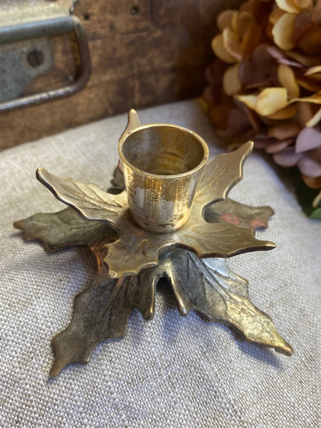 Brass leaf candle holder