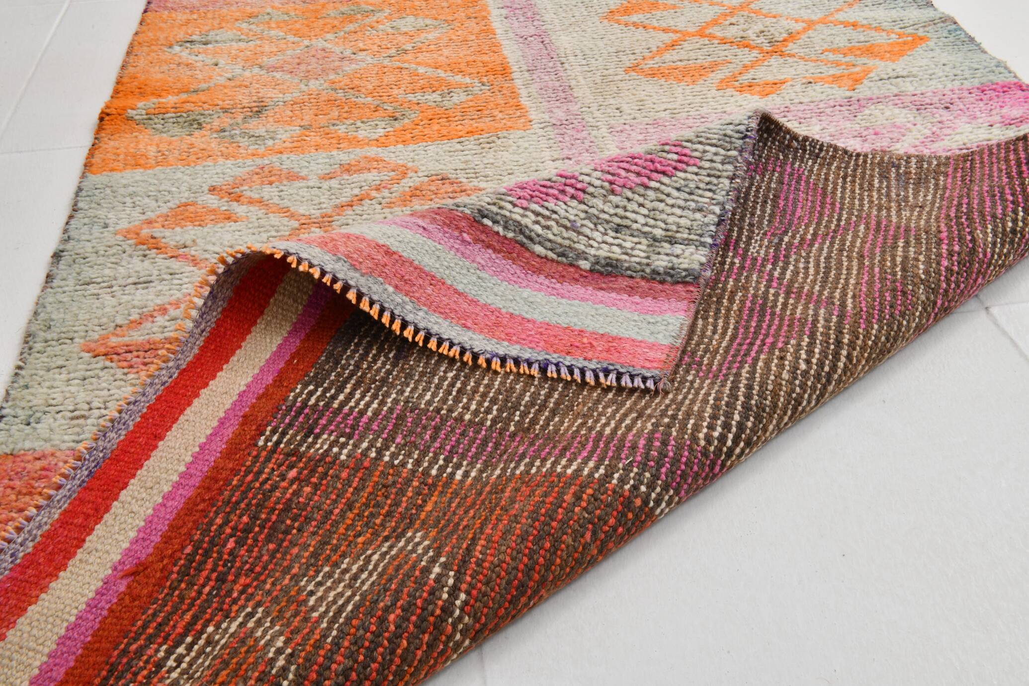 3x10 Turkish Pink & Orange Vintage Runner Rug, 91x316Cm
