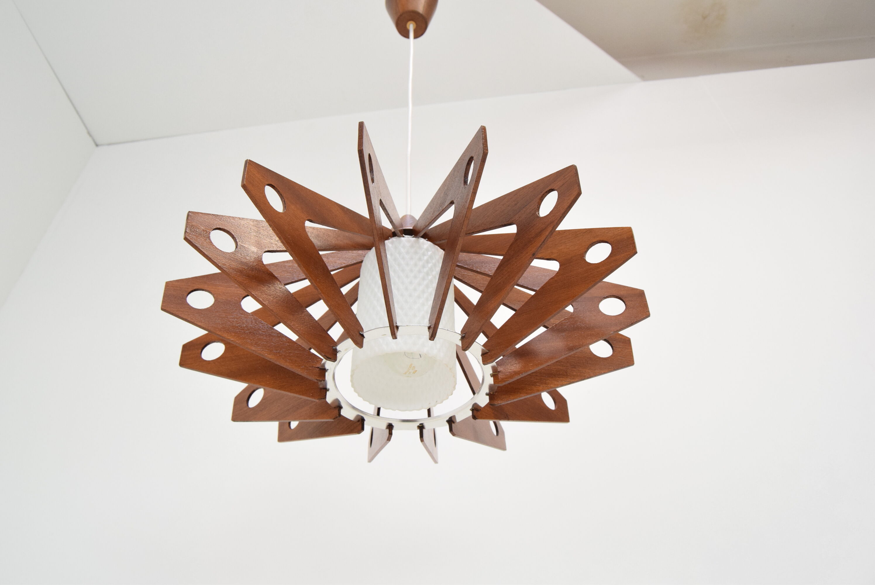 Mid-century wood pendant/drevo humpolec,czechoslovakia,1970's