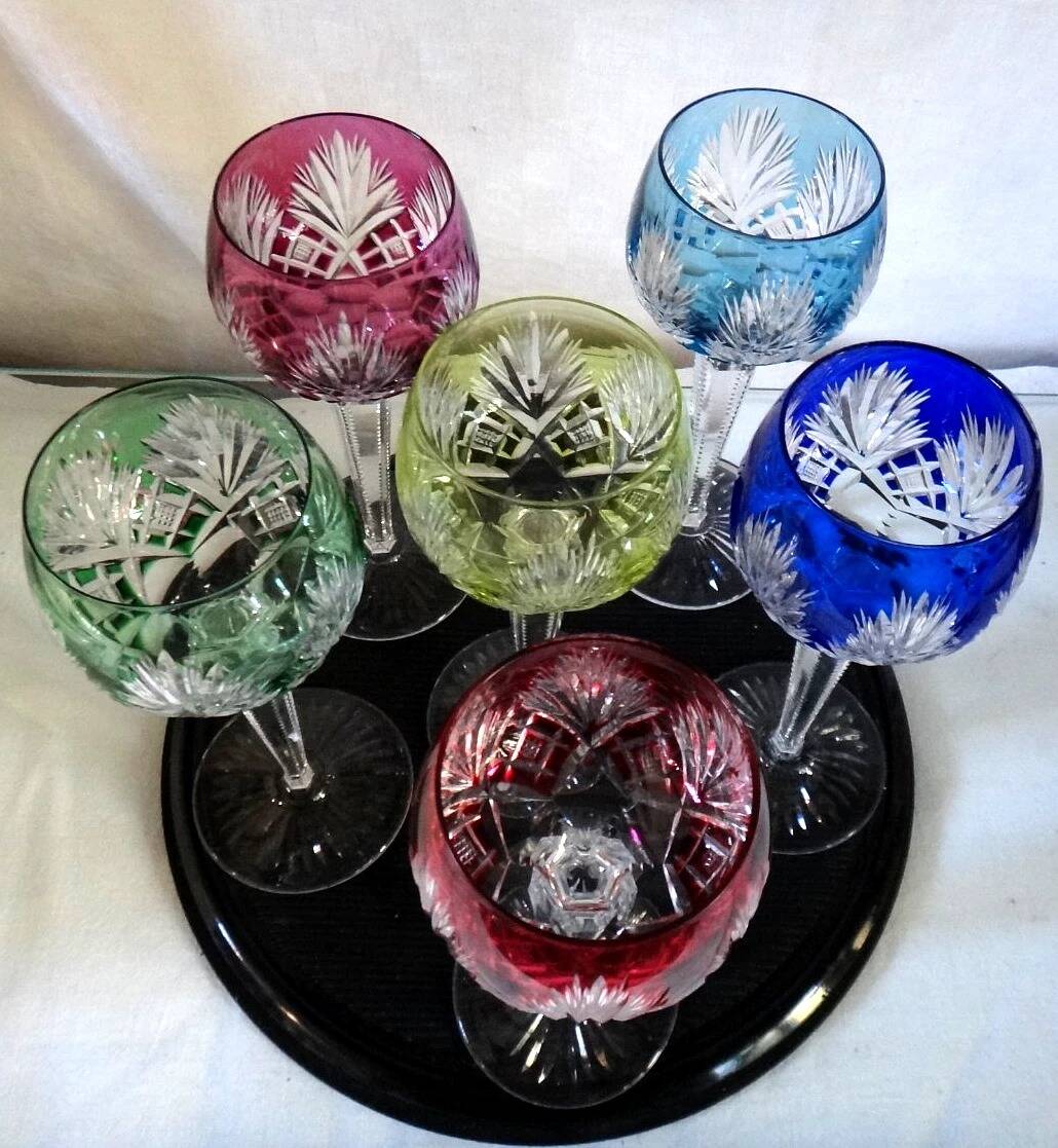 SAINT LOUIS 6 RHINE ROEMER WINE GLASSES SHAPE 229 DOUBLE CRYSTAL - 19.5 c