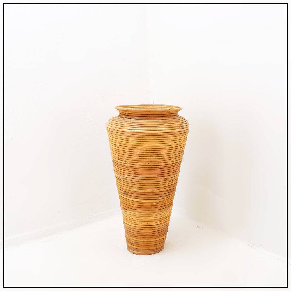 Vintage boho rattan sun vase in the style of Gabriella Crespi - H:70cm