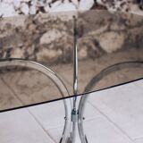 Chrome and smoked glass dining table in the style of Gastone Rinaldi, 1970.