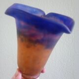 MULLER FRERES LUNEVILLE - Orange-purple marbled glass tulip - signed