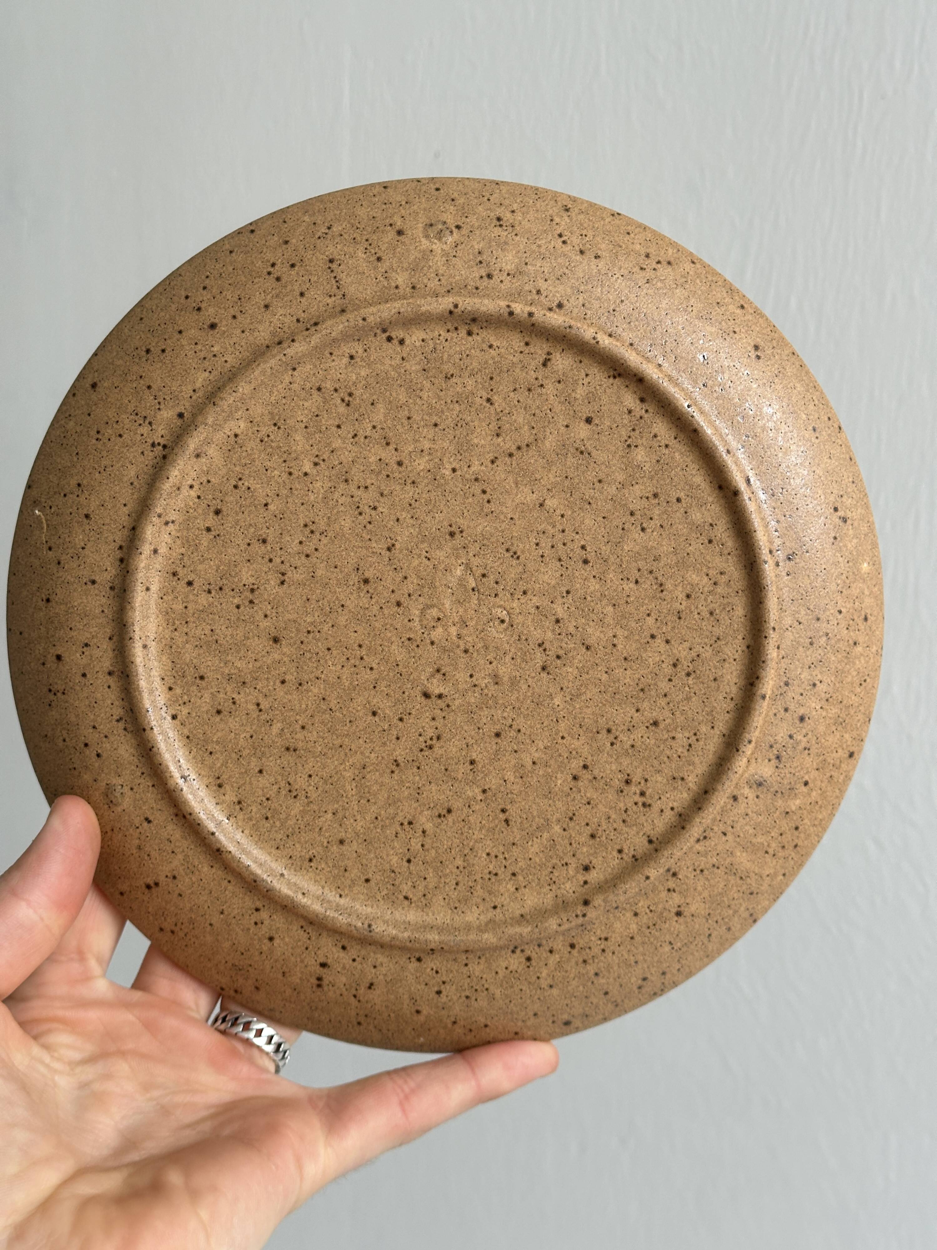 4 vintage speckled stoneware plates