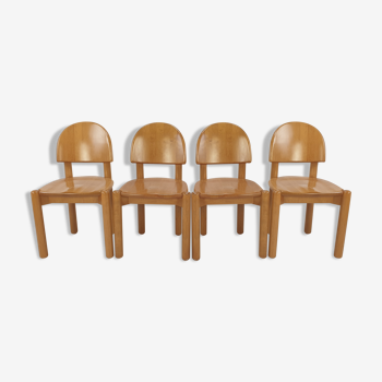 Ensemble de 4 chaises de salle à manger en bois de chêne, années 1980