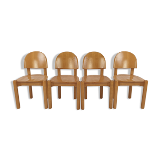 Set of 4 Oak Wood Dining Chairs, 1980's