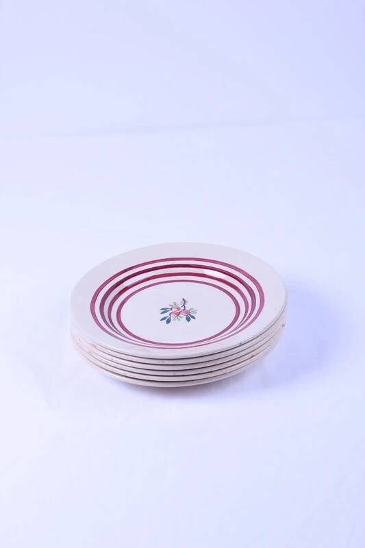 Set of 6 small antique Gien plates
