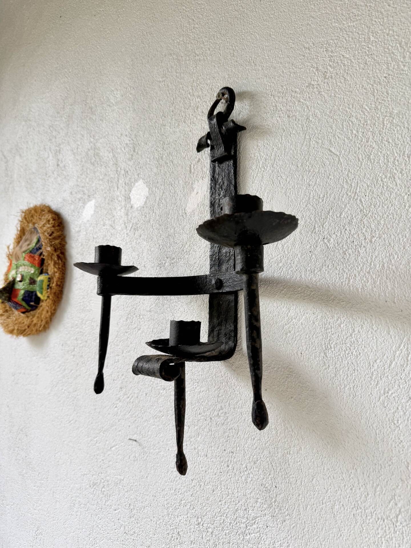 Wrought iron candle holders 1900 brutalist sconces
