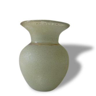 Vase en verre granité, et verre transparent, blanc/gris perle, vintage 1950.
