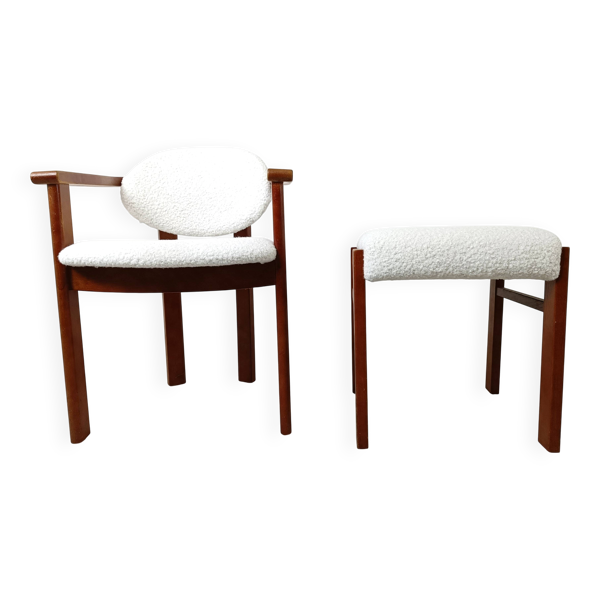 Fauteuil vintage en bouclé avec repose-pieds, années 1960