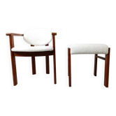 Vintage boucle armchair with foot stool, 1960s