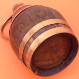 1940s Cider barrel pitcher Oak wood encircled with riveted copper