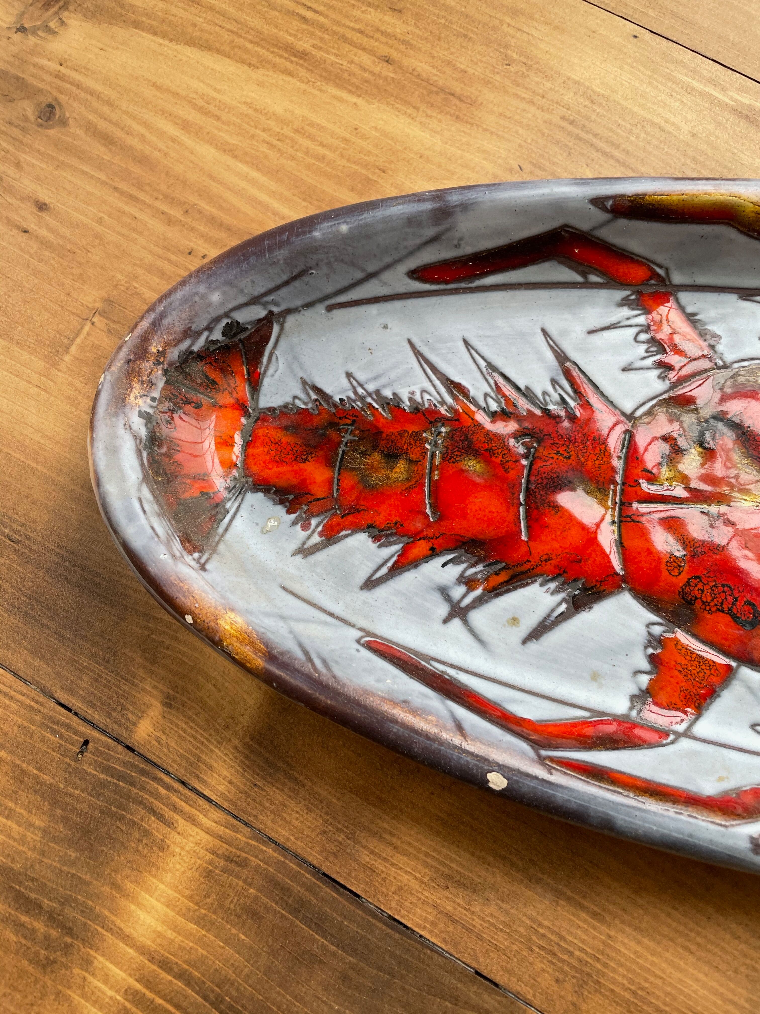 Plat céramique « homard » Vallauris Brunner