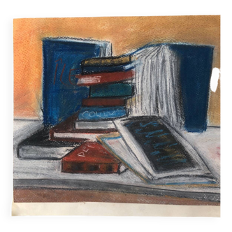 Illustration au Pastel "Livres"