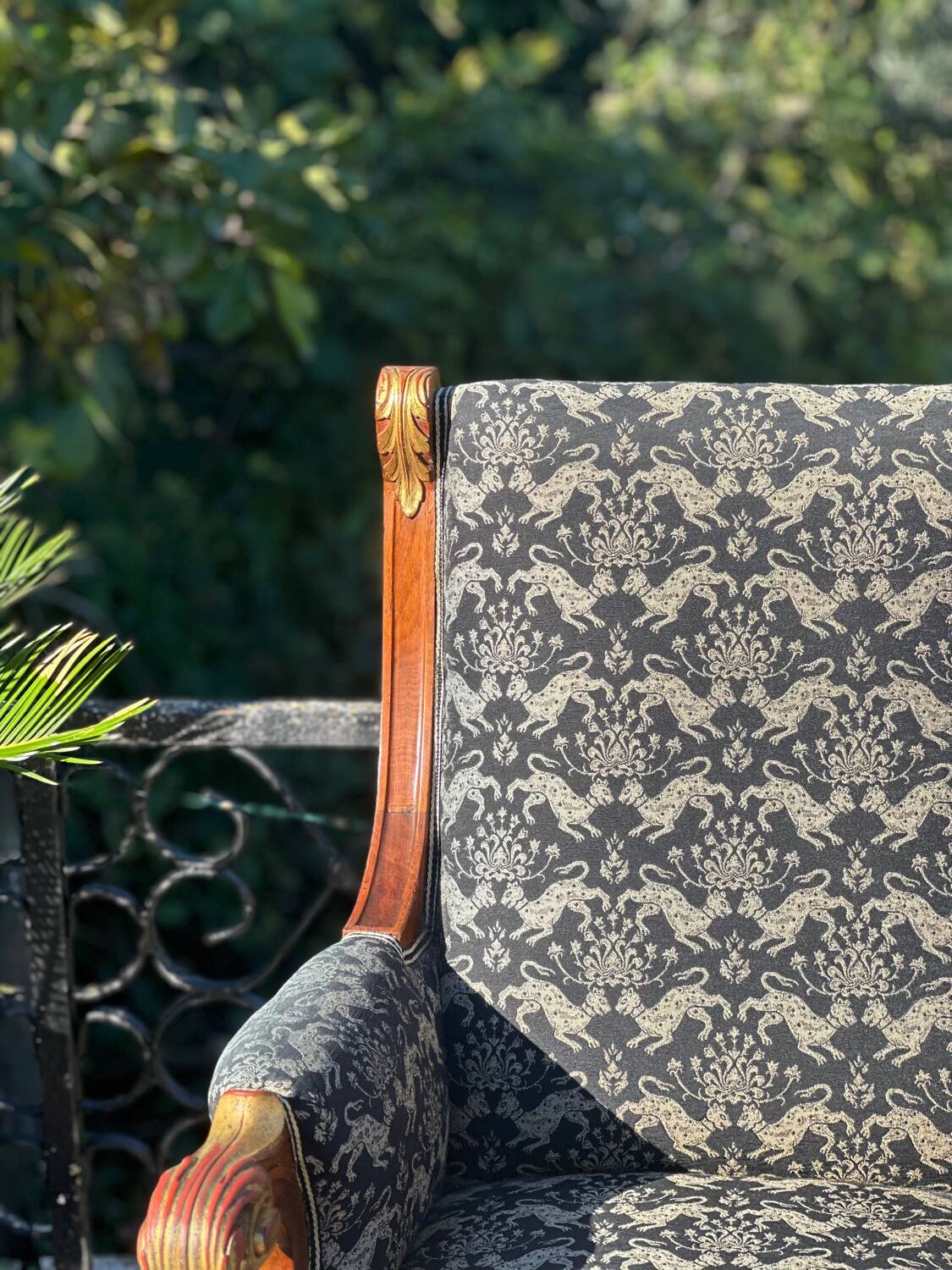 Pair of Mahogany Bergère Armchairs with Chimera Motifs, 19th Century