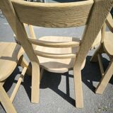Série de 2 fauteuils et 4 chaises brutalistes en chêne massif naturel