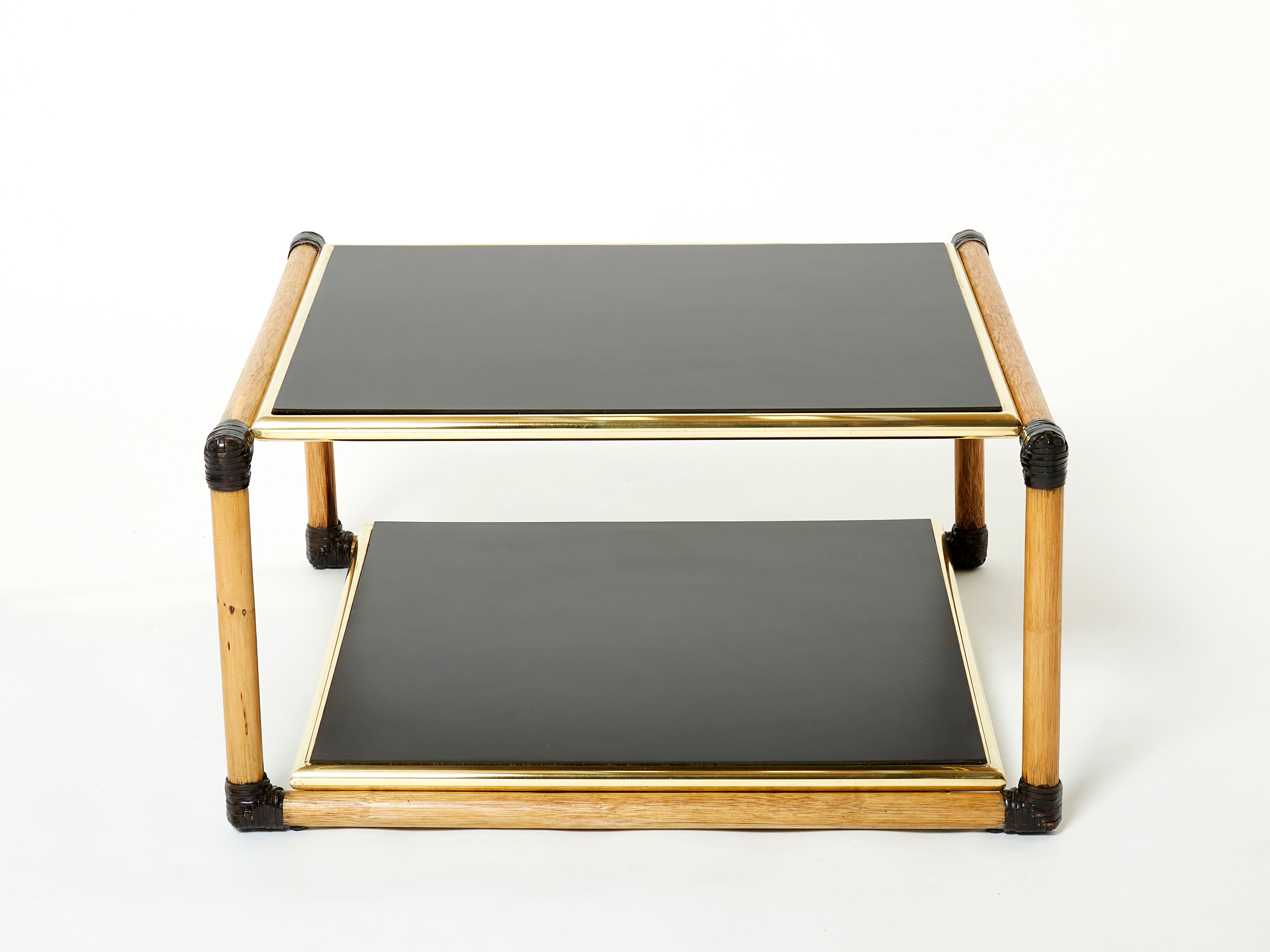 Pair of Italian coffee tables Alberto Smania bamboo brass 1970