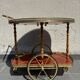 Italian marquetry and brass drinks trolley, mid-20th century