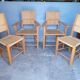 Lot 2 armchairs and 2 chairs design wood and straw period 1970