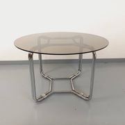 Vintage round dining table in smoked glass and chrome metal