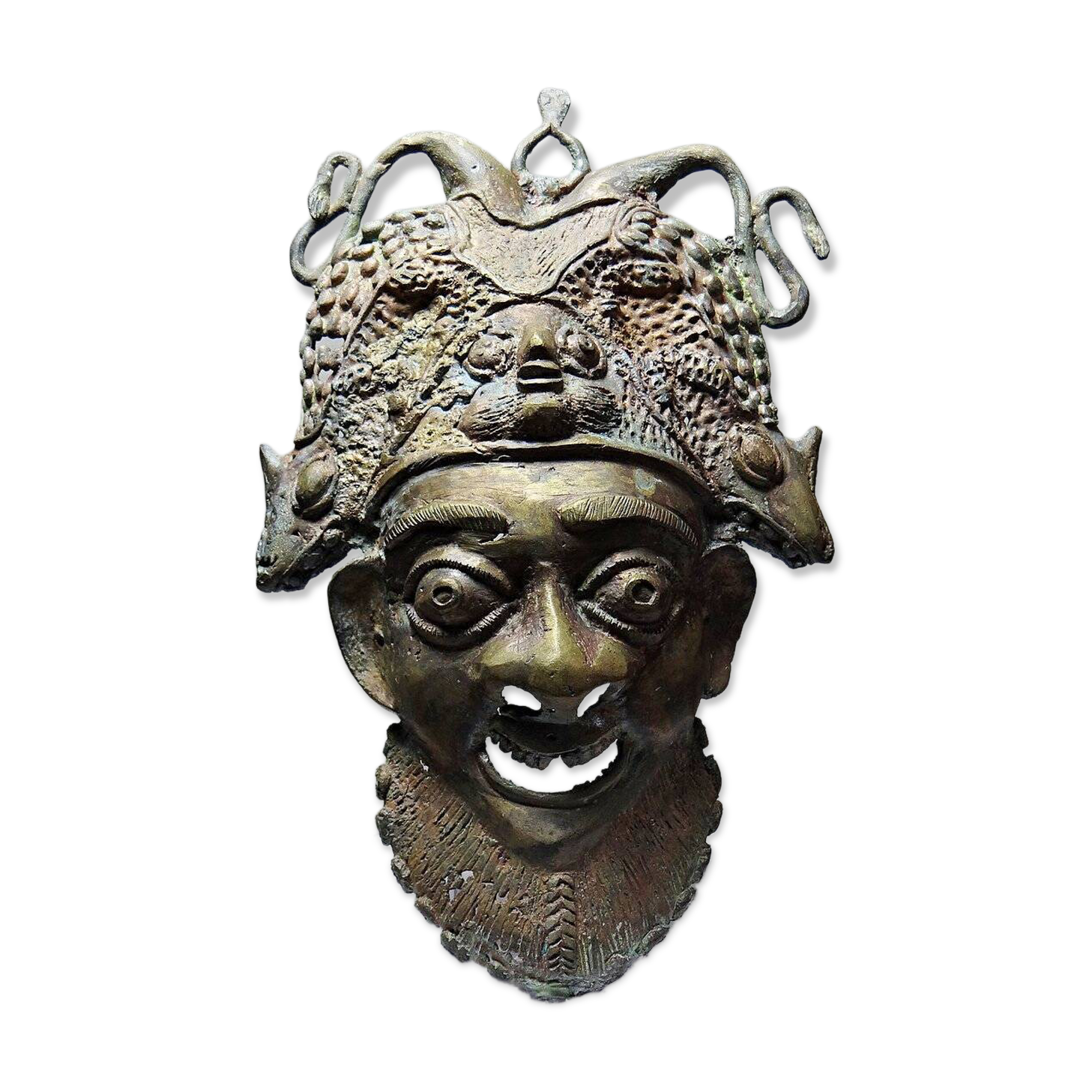 Vintage African bronze mask from Bamoun, Cameroon