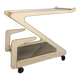 White lacquered Z-shaped rolling dessert trolley with smoked glass from the 1970s.