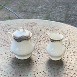 Sucrier et pot a lait, PP limoges france, porcelaine blanche art deco