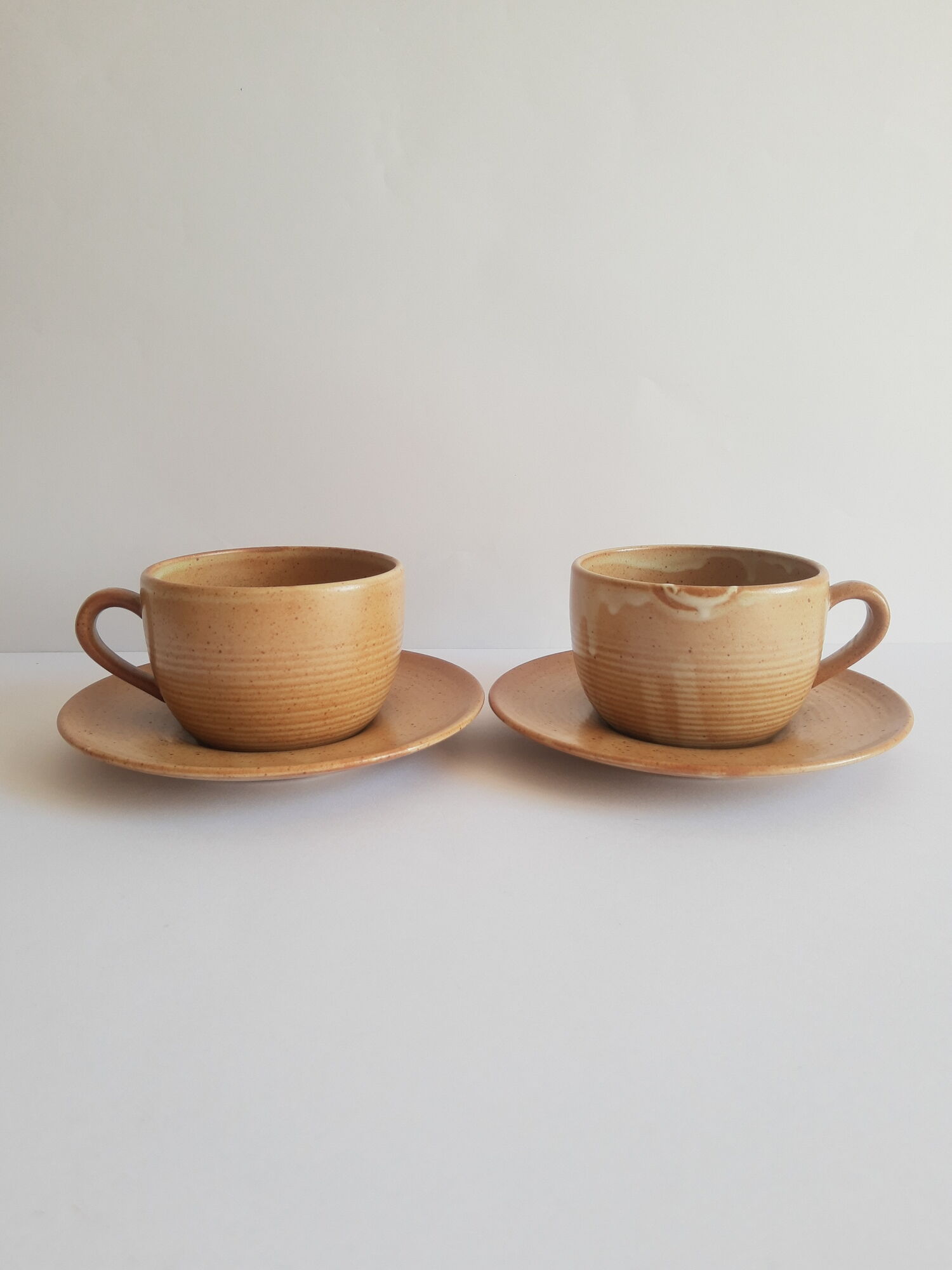 Set of 2 cups, 2 sous cups and 1 milk pitcher Cnp gres vintage village