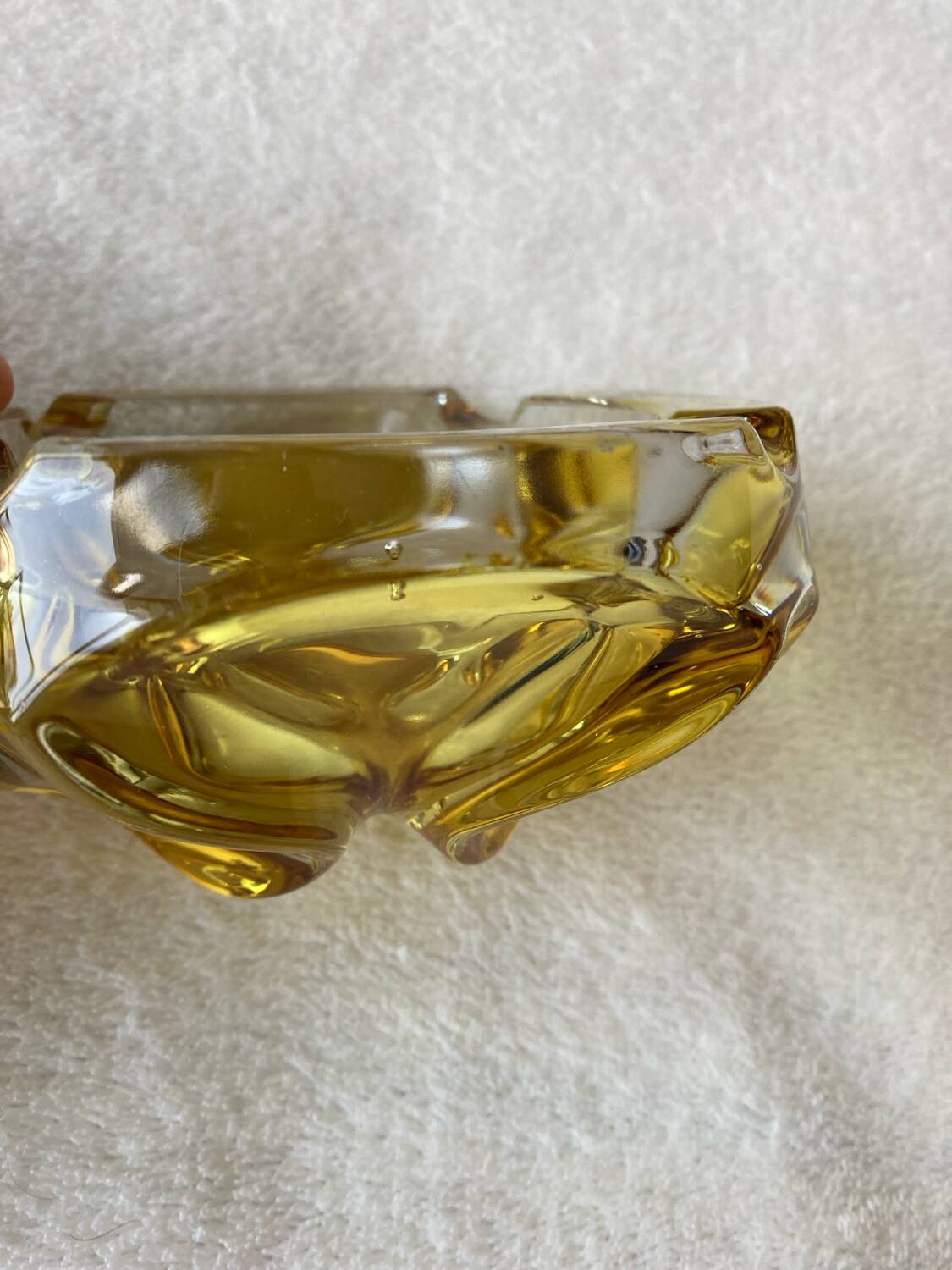 Vintage two-tone yellow glass ashtray