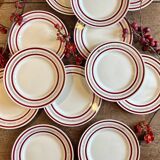 Set of 12 antique Gien red and gold dinner plates.