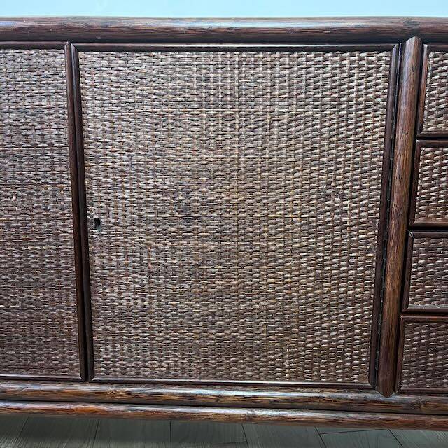 Vintage sideboard in woven wicker and bamboo