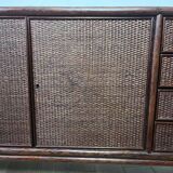Vintage sideboard in woven wicker and bamboo