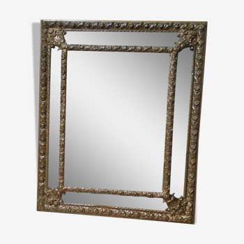 Miroir ancien bois et laiton 74x61cm
