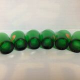 Six asymmetrical vintage green glass glasses