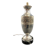 Large Louis XVI style silver metal lamp base on green marble base