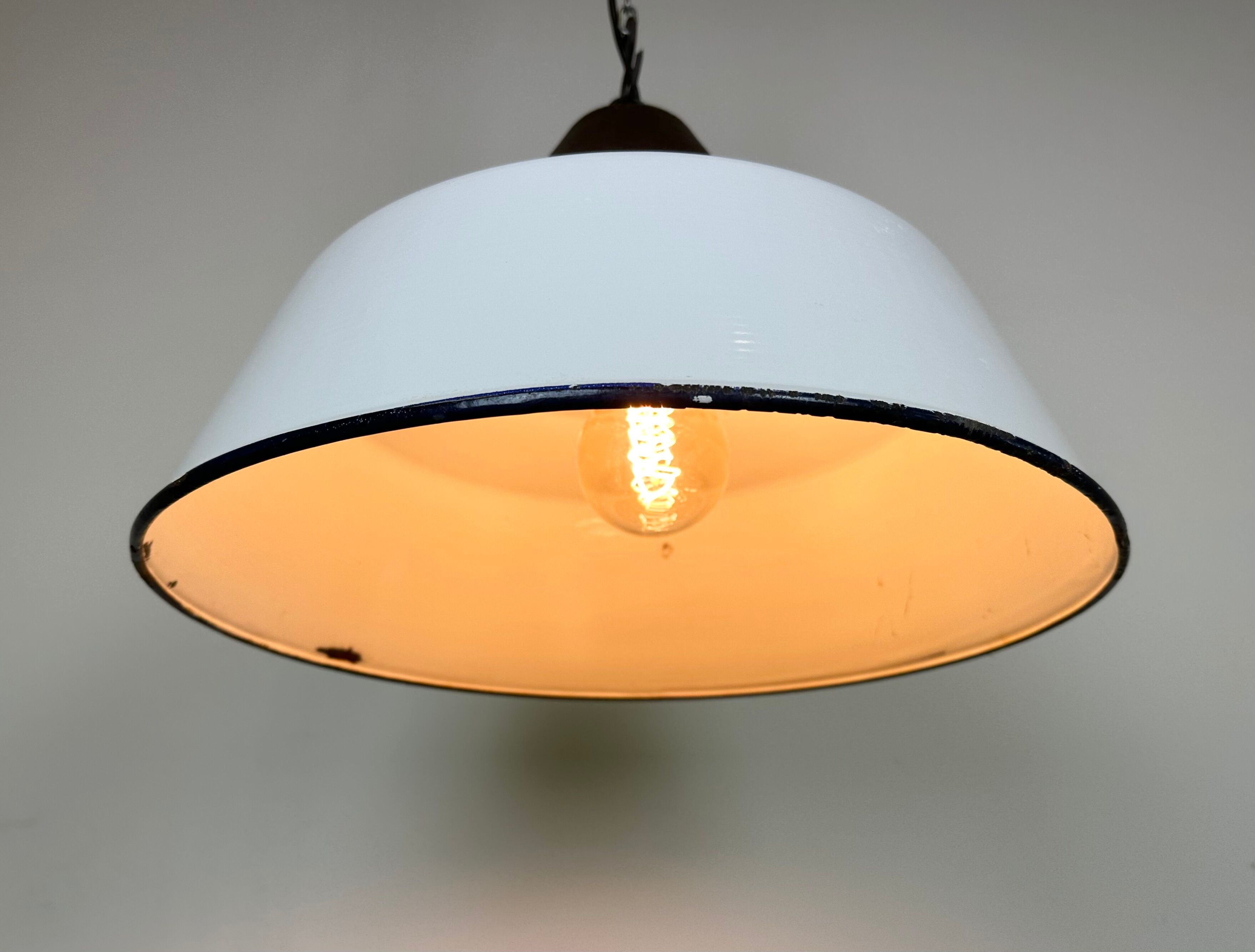 Industrial White Enamel and Cast Iron Pendant Light, 1960s