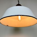 Industrial White Enamel and Cast Iron Pendant Light, 1960s
