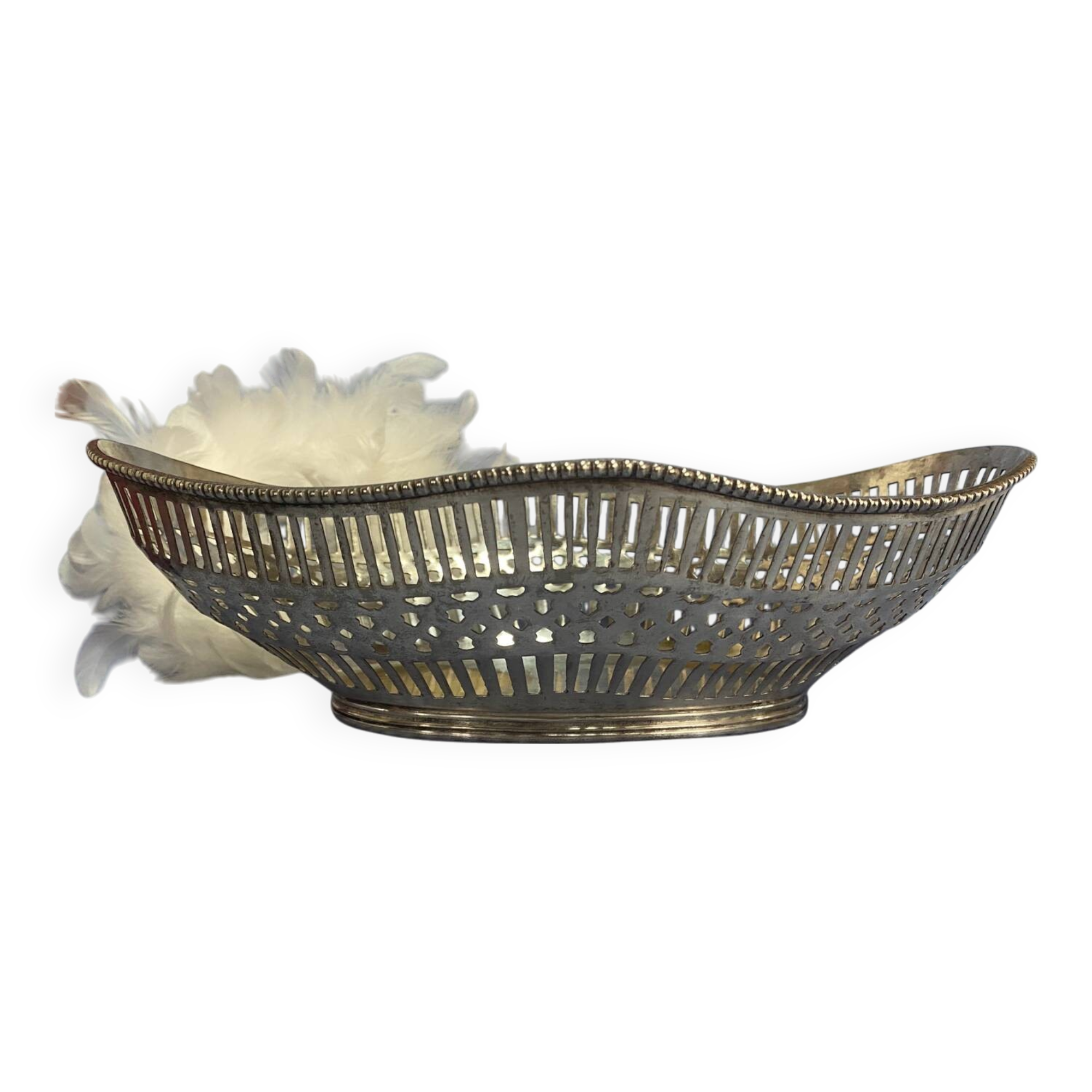 Large antique silver-plated metal bread basket
