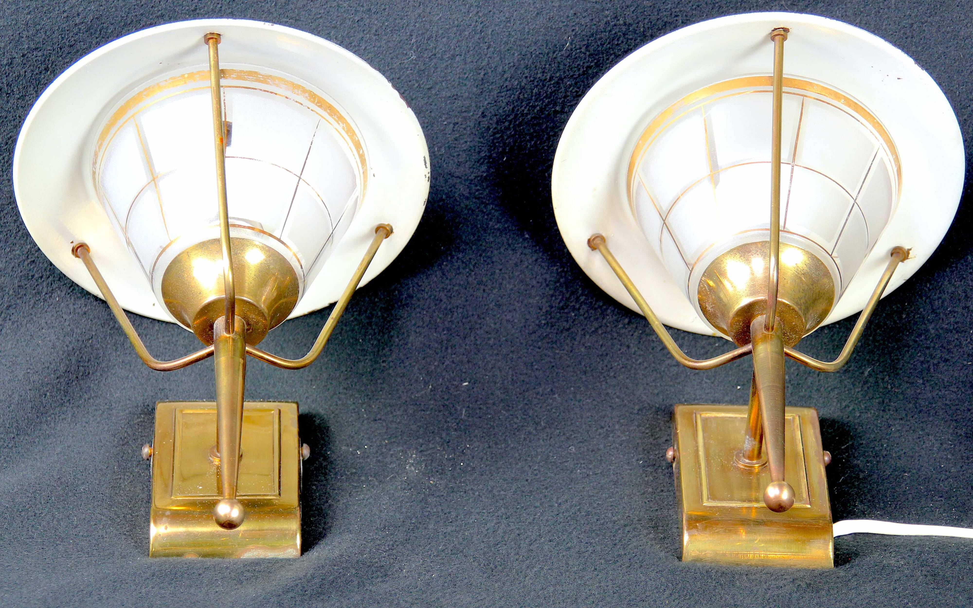 Pair of Sconces or Lanterns, Brass and Glass Maison Lunel, Mid-Century, France