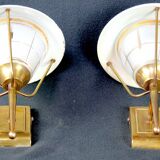 Pair of Sconces or Lanterns, Brass and Glass Maison Lunel, Mid-Century, France