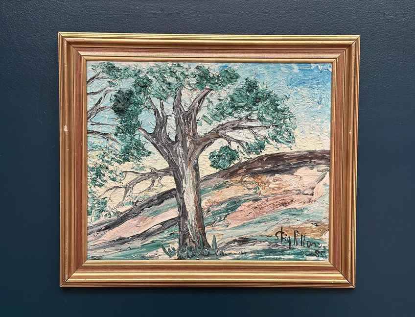 Original Swedish Oil On Canvas – “Tree” By Stig Allan – Vintage & Framed – 74 × 62 Cm
