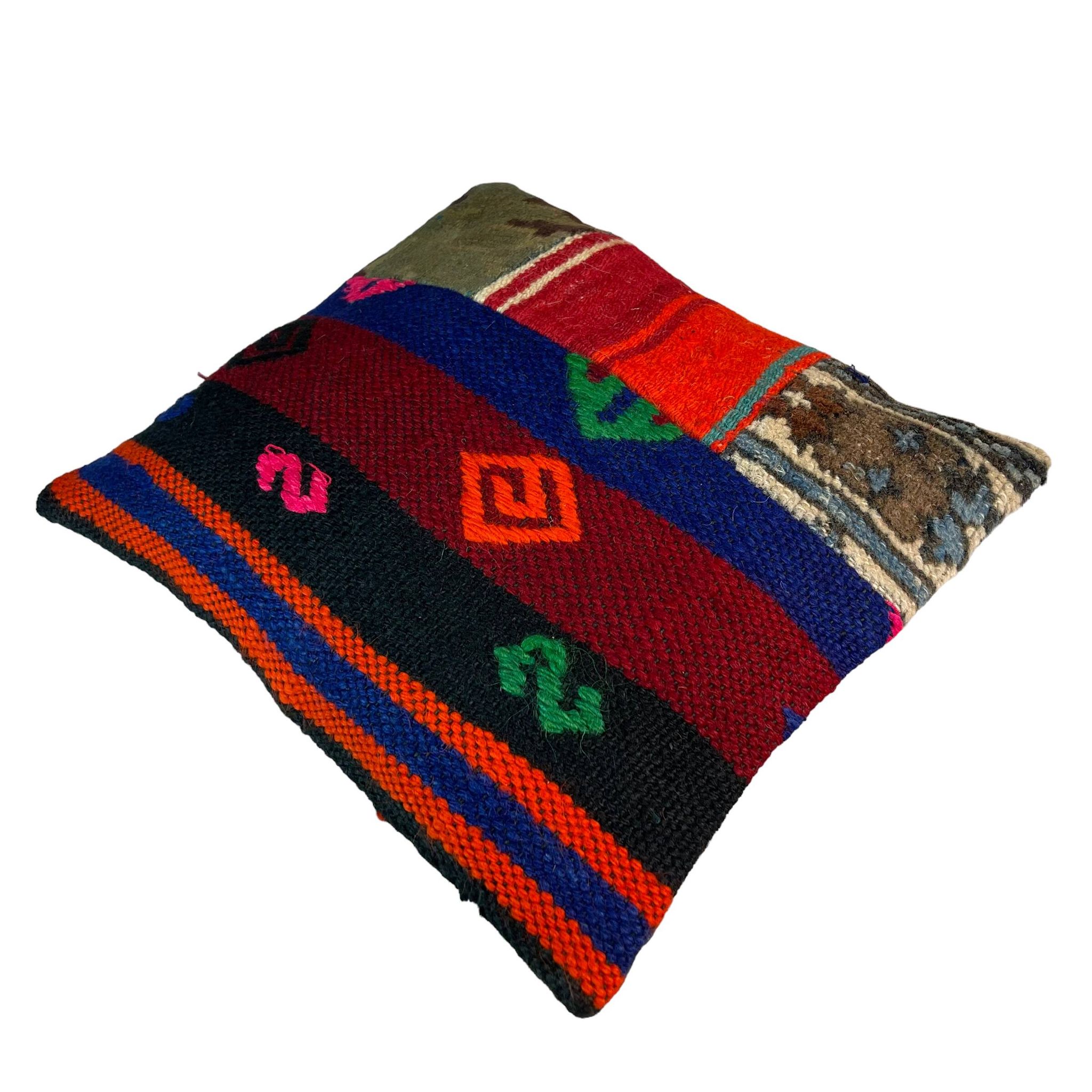 Housse de coussin kilim patchwork turc vintage, 43 x 37 cm