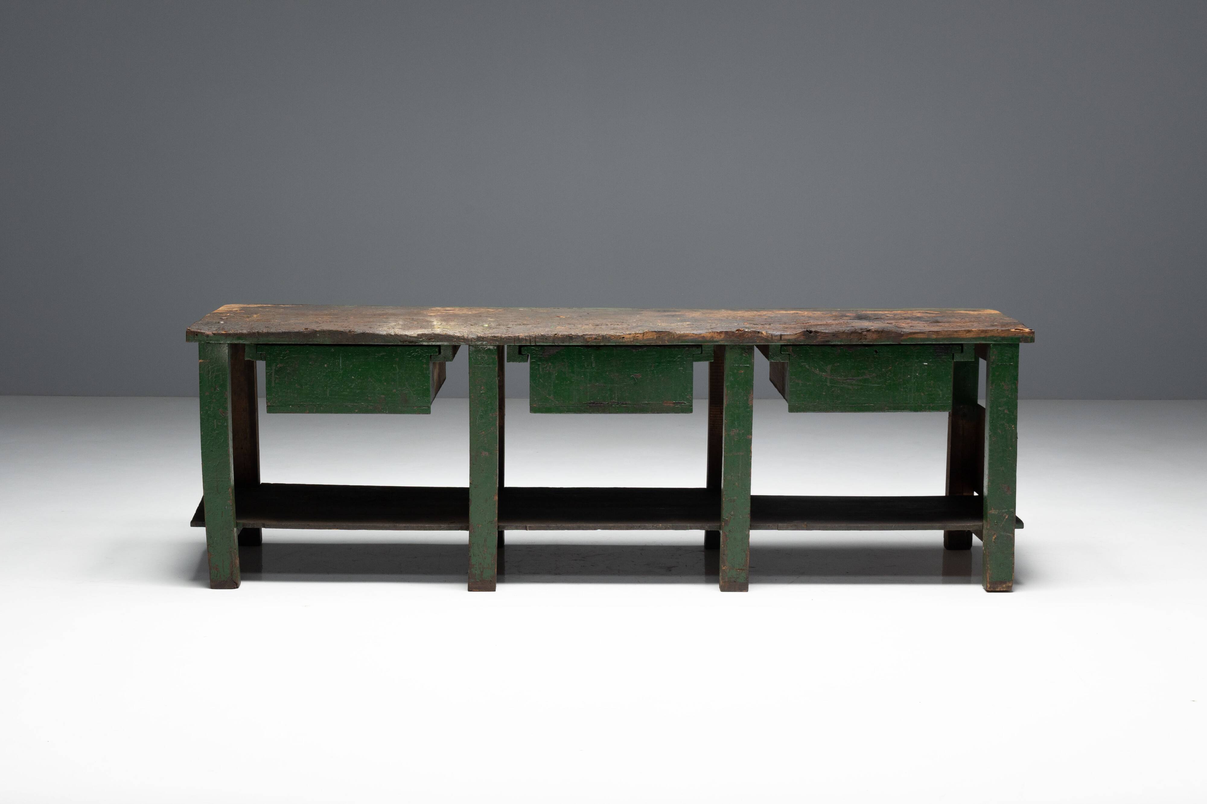 Rustic Industrial Workbench, France, Early 20th Century