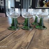 Set of 6 Alsatian wine glasses in chiseled crystal with green turned foot