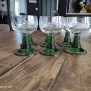 Set of 6 Alsatian wine glasses in chiseled crystal with green turned foot