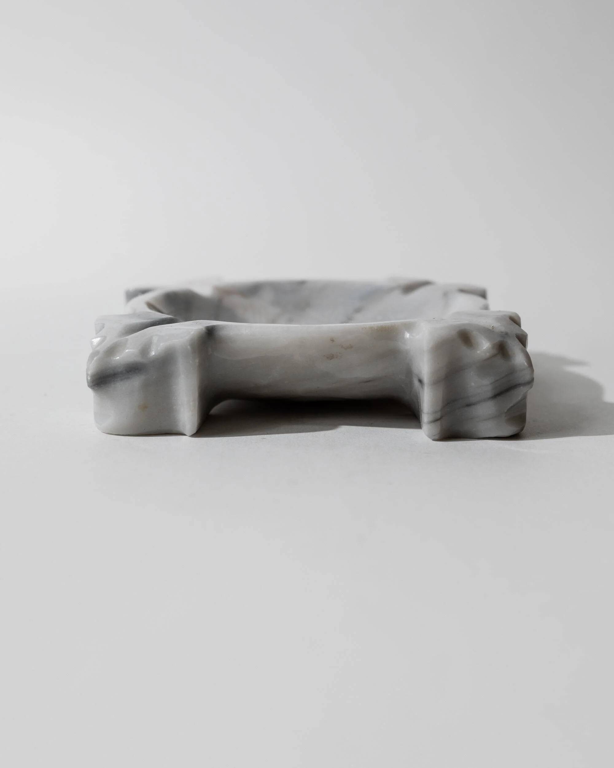 Vintage Mexican marble ashtray from the 1970s, engraved Aztec pattern.