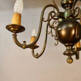 19th Century Dutch Bronze Chandelier with 5 Light Arms